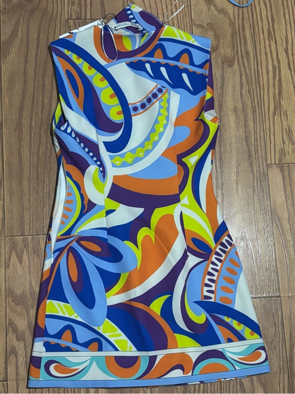 Zara Sleeveless Psychedelic Print Midi Dress — Blue, Orange, Purple, Yellow
